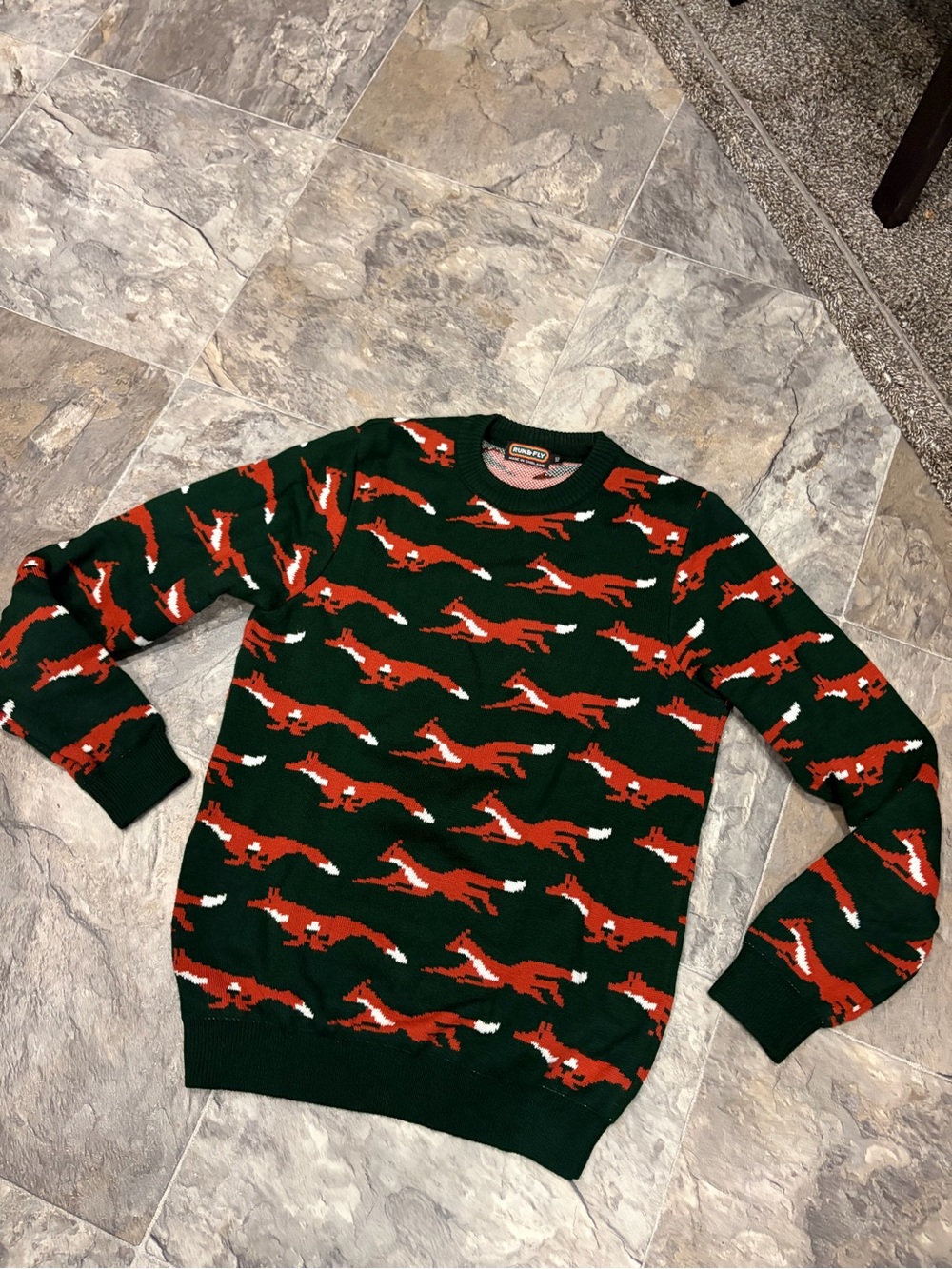 Run & Fly Retro vintage Green Fox Hound Sweater size XS Made in England